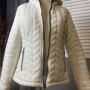 Guess Women's White Quilted Puffer Jacket Hooded Winter Coat Size S